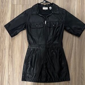Universal Thread Black Faux Leather Zip-Front Romper